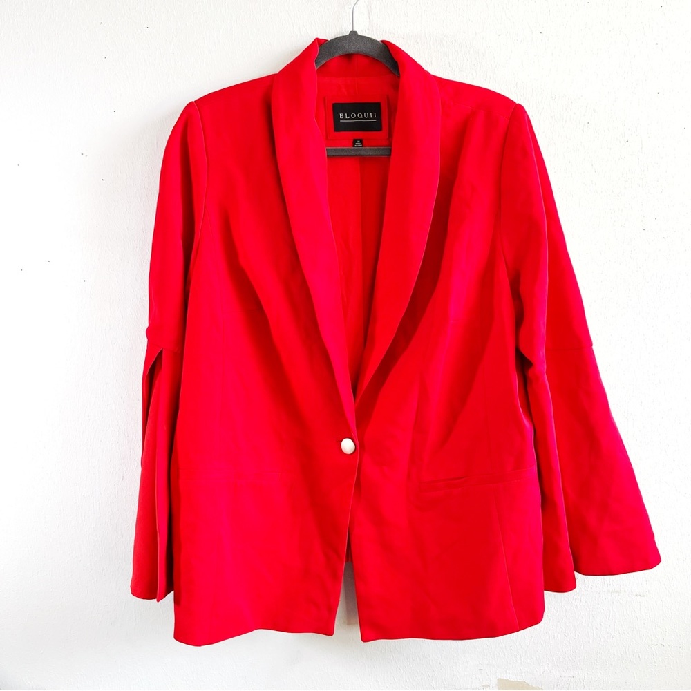 Eloquii Blazer Red Single Button Bell Split Sleev… - image 1